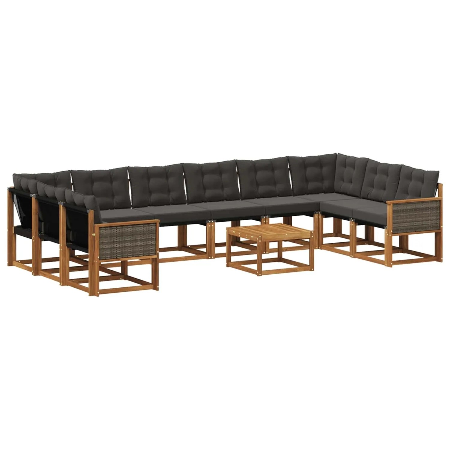 vidaXL Outdoor-Sofagarnitur mit Kissen 11 Stk Natur und Schwarz 3382252