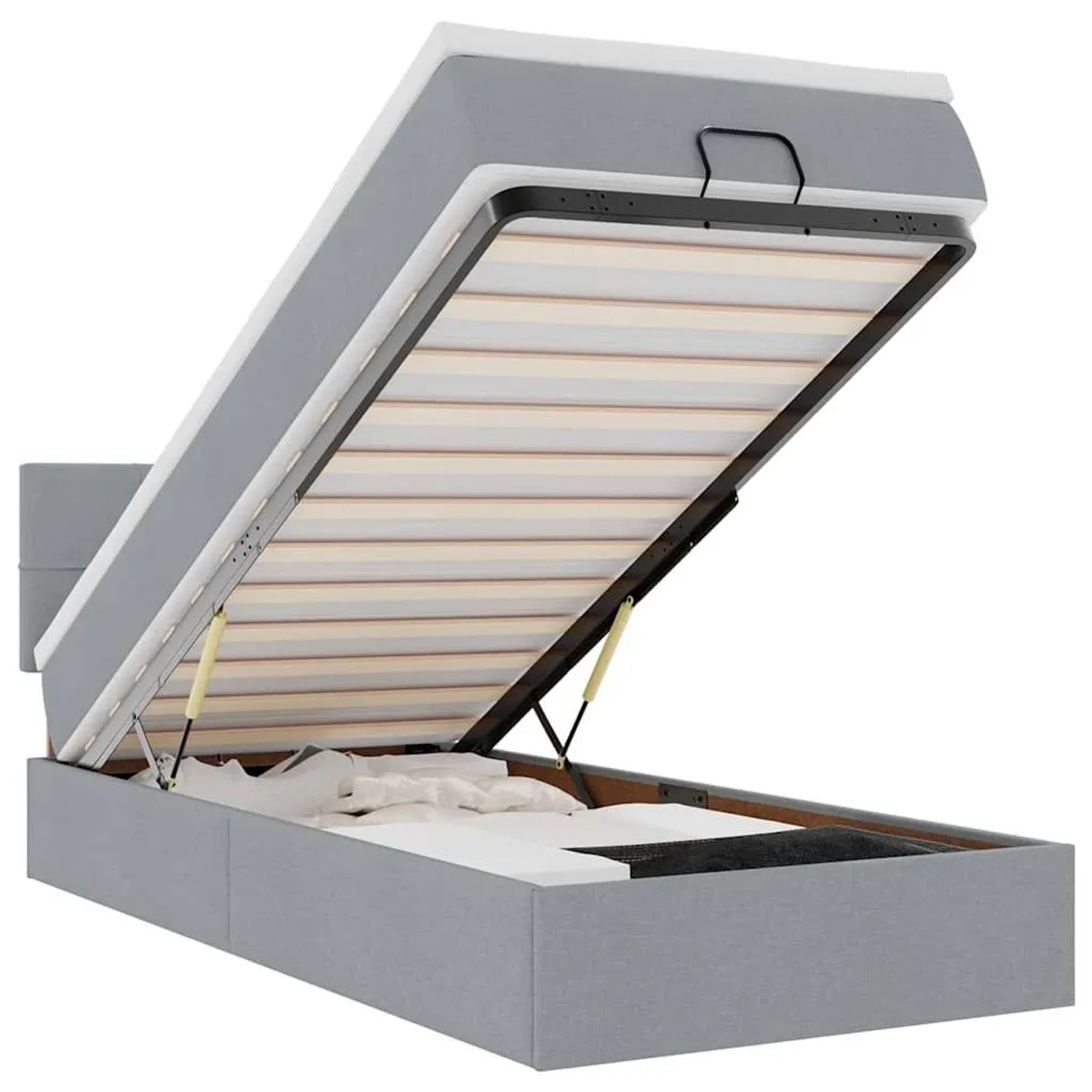 vidaXL Ottoman-Bett mit Matratze und LEDs Hellgrau 90x190 cm Stoff 3312270