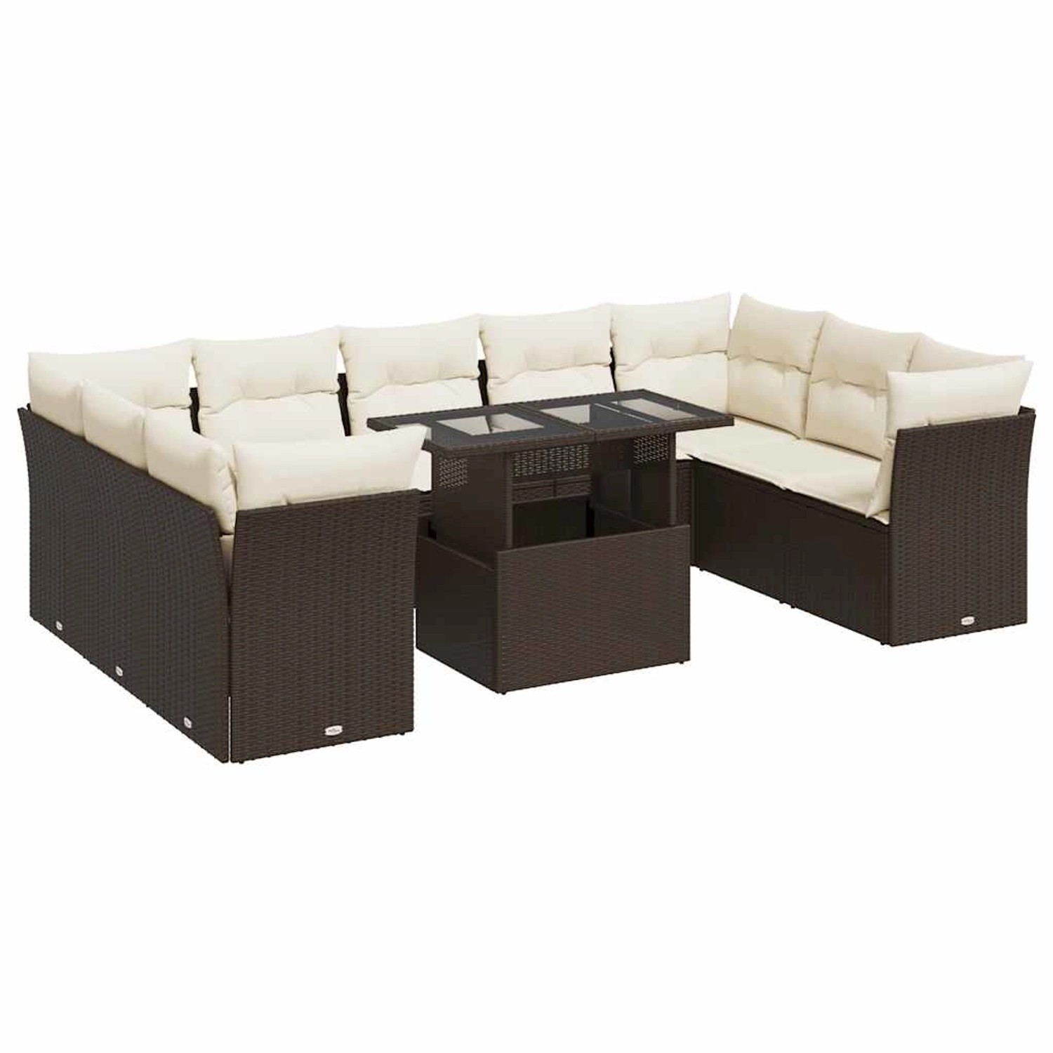 vidaXL 10-Tlg Garten-Sofagarnitur mit Kissen Braun Poly Rattan 3326224 günstig online kaufen