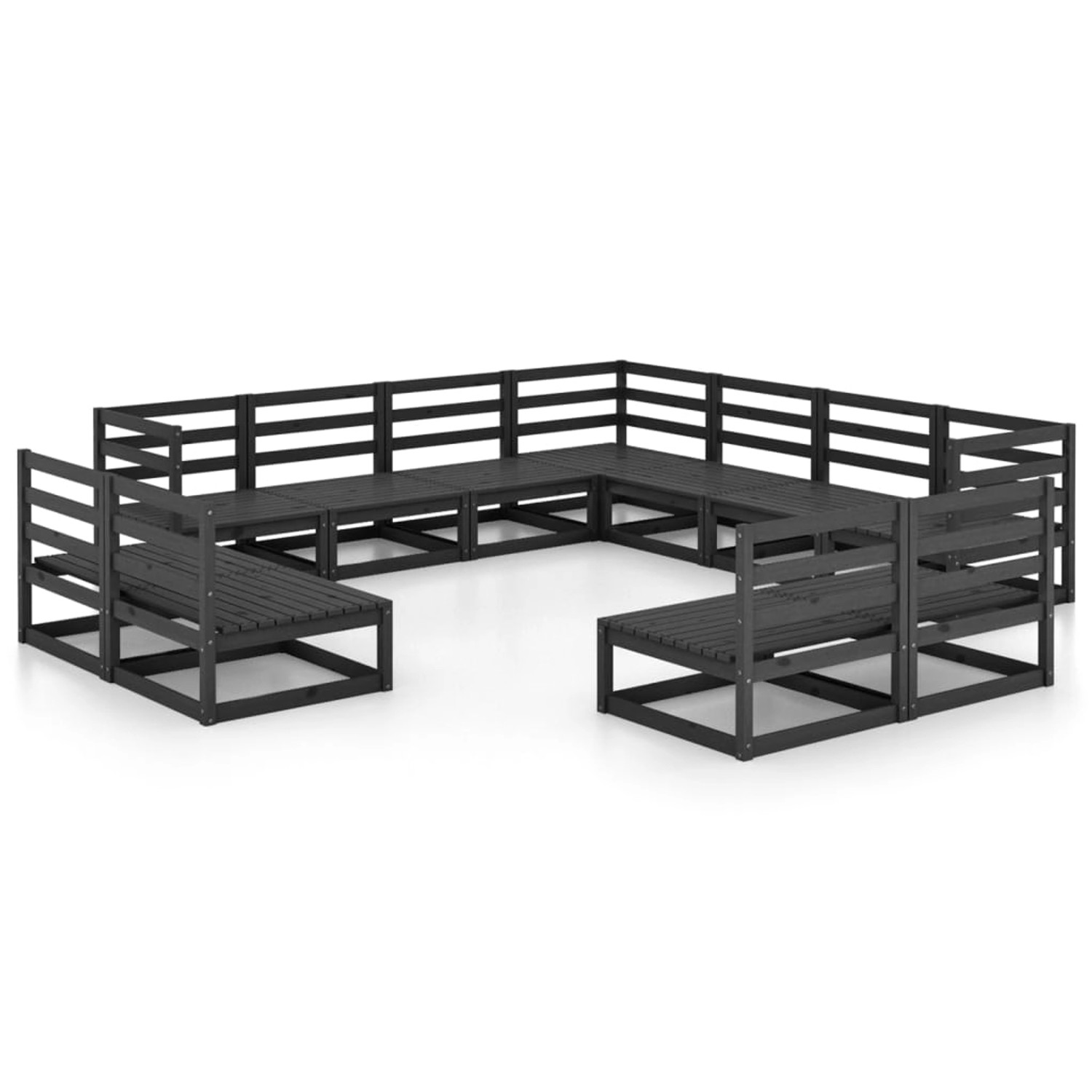 vidaXL 11-tlg Garten-Lounge-Set Schwarz Massivholz Kiefer Modell 3 günstig online kaufen