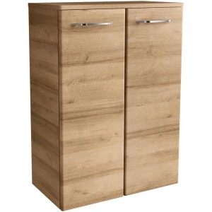 Fackelmann Bad-Hängeschrank Milano Asteiche, 61 cm breit, mit zwei Türen und silbernen Griffen.