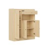 Merax Rattan Schuhschrank in Naturholzoptik mit 3 Türen, davon 2 mit Rattan-Einsatz, und offener Schublade. Wohnzimmerschrank.