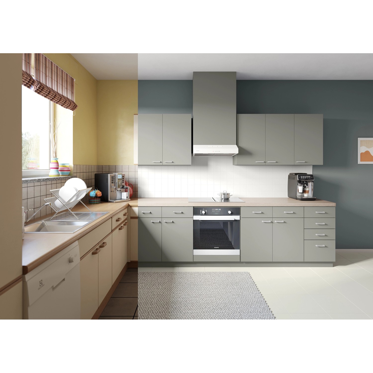 Küchenzeile mit Möbel-Lack in Granit Seidenmatt von Alpina für Bad & Küche.