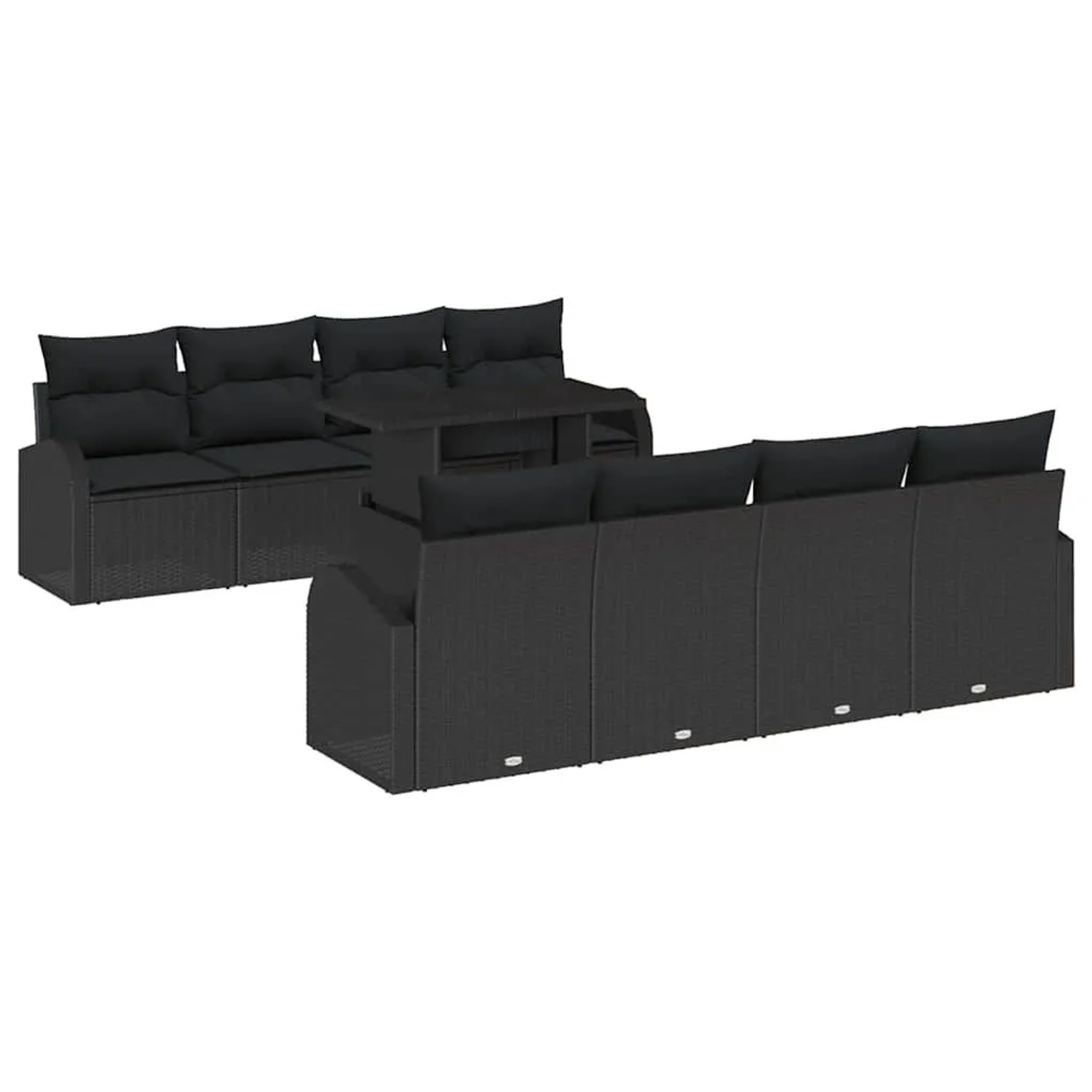 vidaXL Gartensofa-Set mit Kissen 9 Stk Schwarz Poly Rattan 3357346