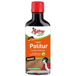 Poliboy fixneu Politur dunkel, 100ml Flasche für dunkle Möbel und Holzoberflächen.