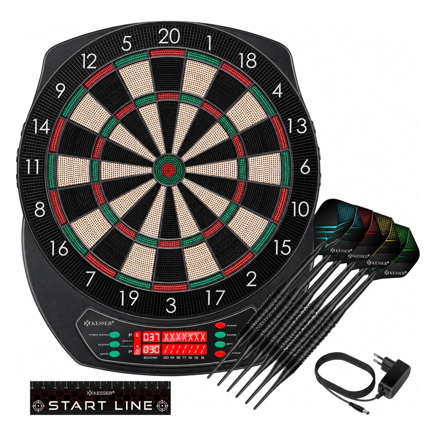 KESSER Elektronische Dartscheibe Profi Set E-Dartboard Classic mit LCD