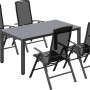 5-teilige Sitzgruppe Vigo in Grau-Schwarz: Aluminium Gartentisch mit 4 klappbaren Stühlen.