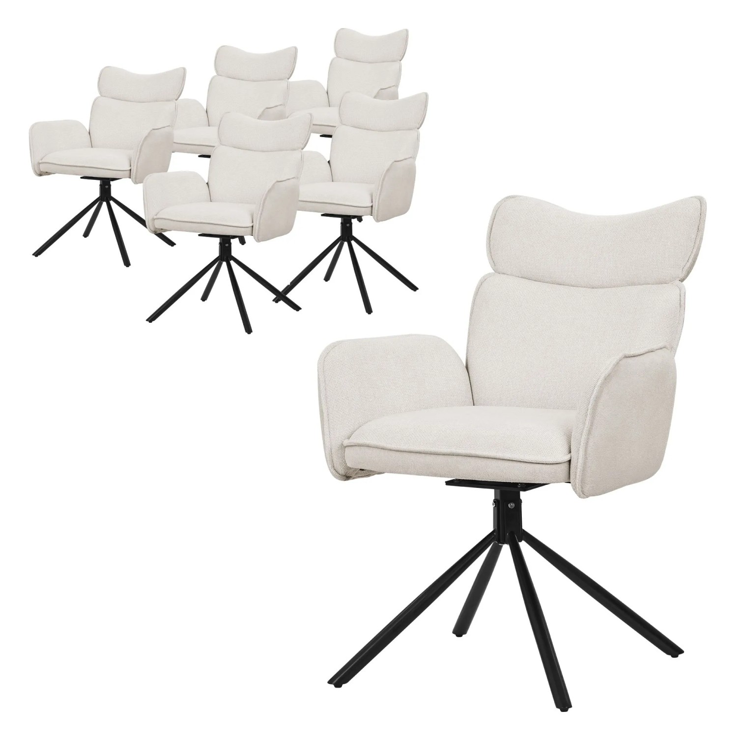 ML-Design Esszimmerstühle Drehbar 6er Set Beige mit Stoffbezug