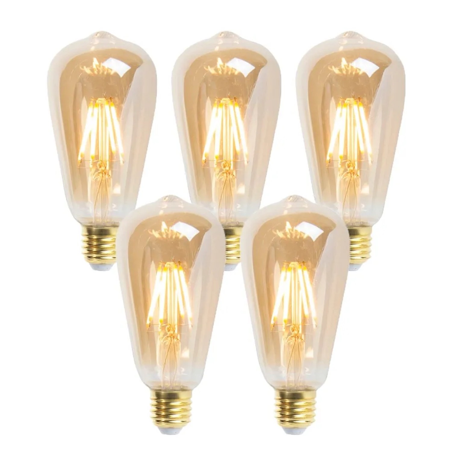 LUEDD Set mit 5 E27 Dimmbaren LED Lampen ST64 Goldline 5W 380,m 2200K