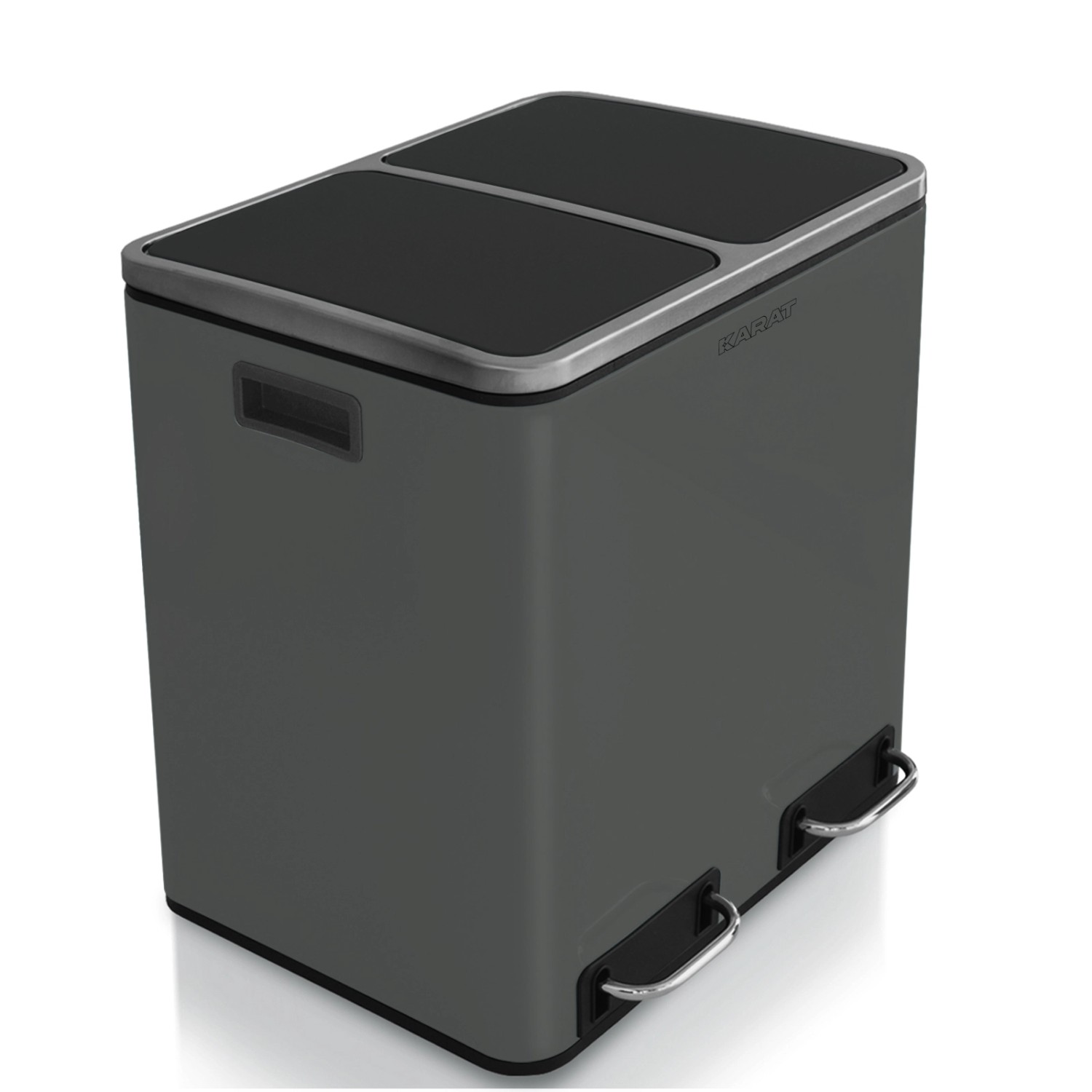 Anthrazitfarbener Karat Mülleimer Felix mit 2 Fächern (je 30L) und Trennsystem.