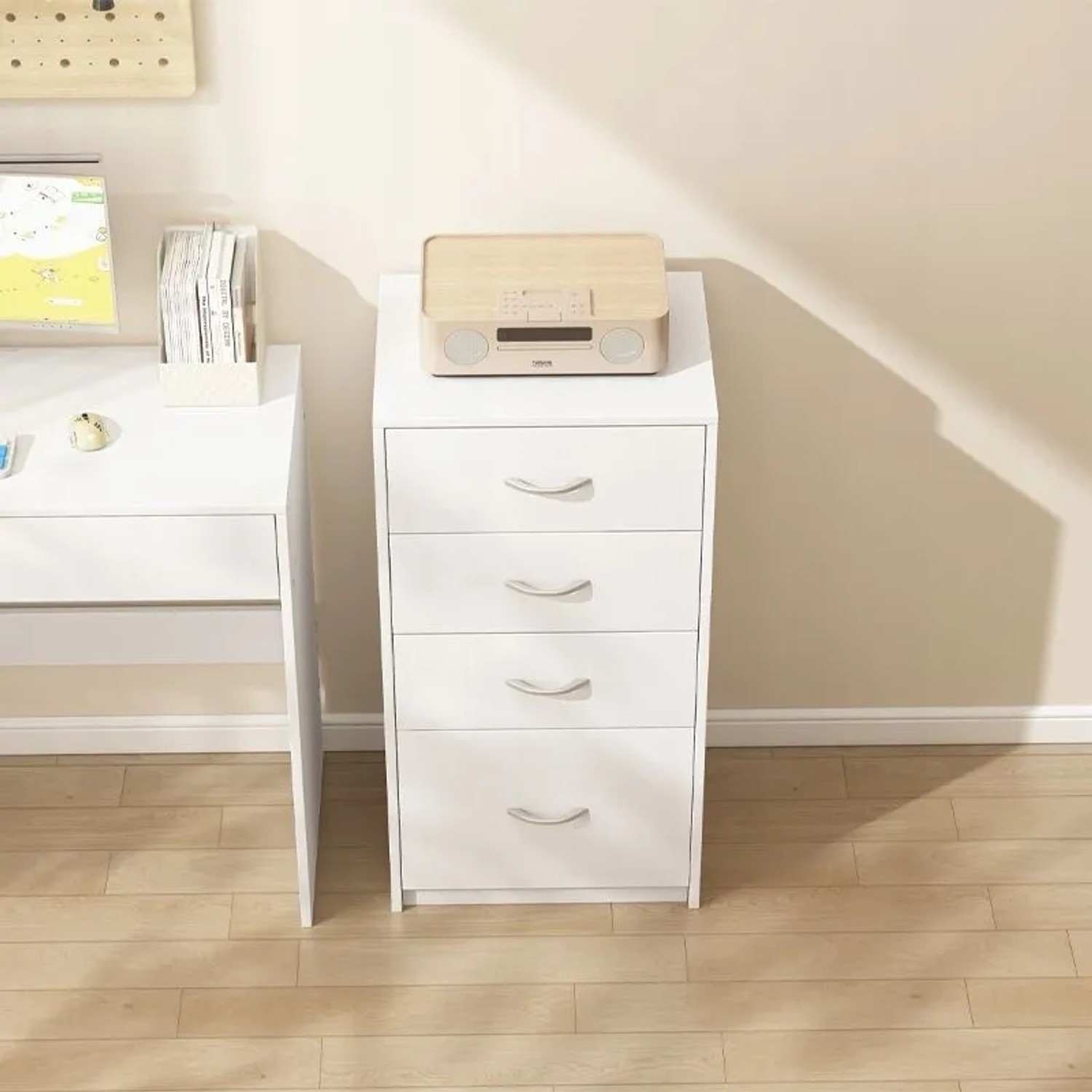 Rebiko Modernes Regal Mit 4 Schubladen Loft Weiße Kommode Büroschrank Groß 85 Cm_4