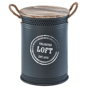 Kobolo Wäschekorb LOFT ANTHRAZIT Gr M 34x47 cm Metall Holz Deckel Griffe