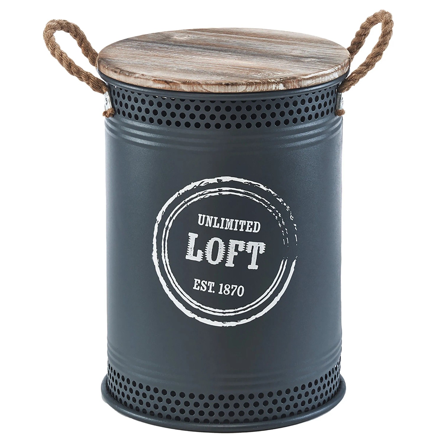 Kobolo Wäschekorb LOFT ANTHRAZIT Gr M 34x47 cm Metall Holz Deckel Griffe günstig online kaufen