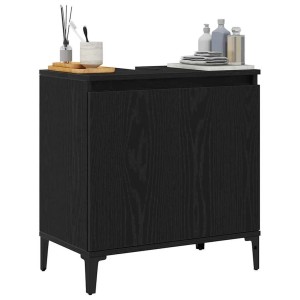 vidaXL Waschbeckenschrank in Schwarz Eichen-Optik, 58x33x60 cm, mit Tür und Ablagefläche.