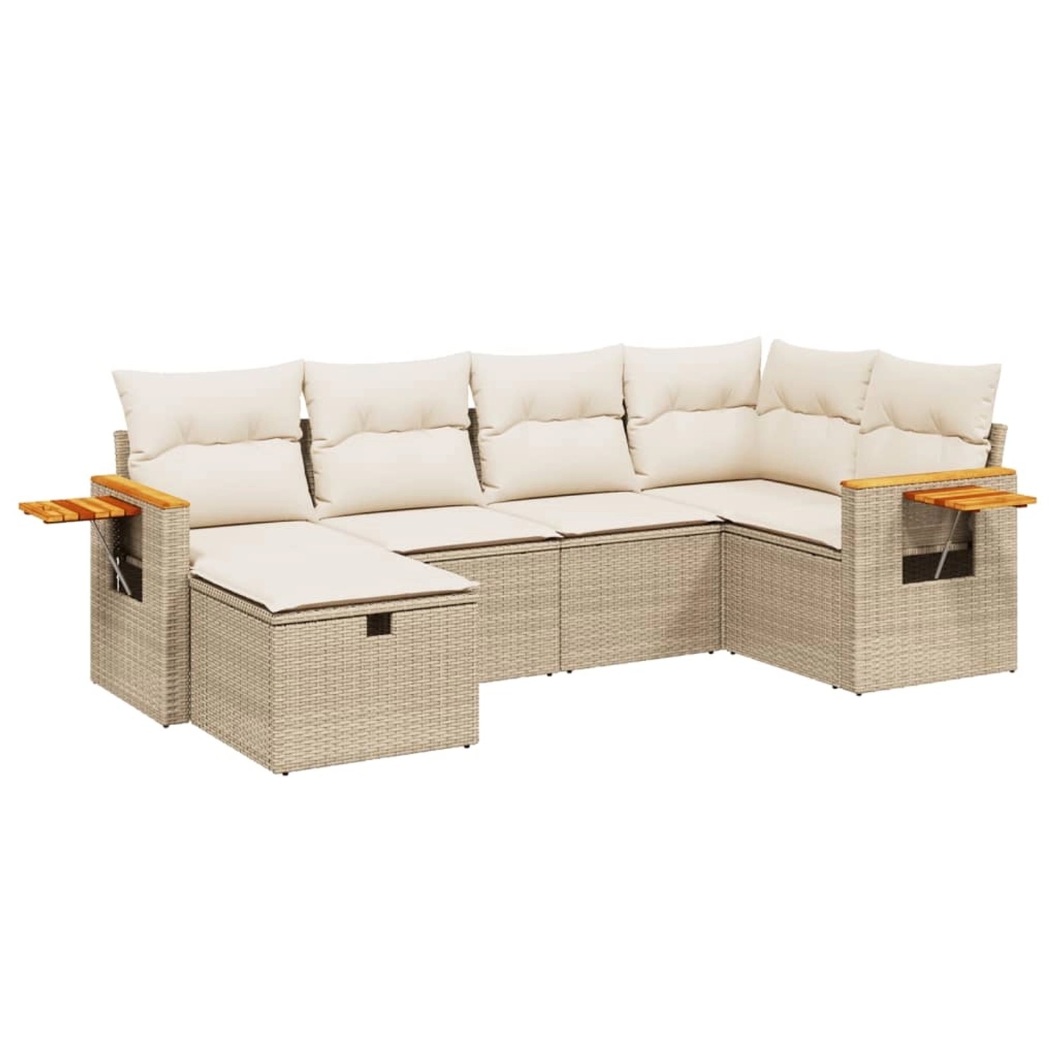 vidaXL 6-Tlg Garten-Sofagarnitur mit Kissen Beige Poly Rattan 3265517
