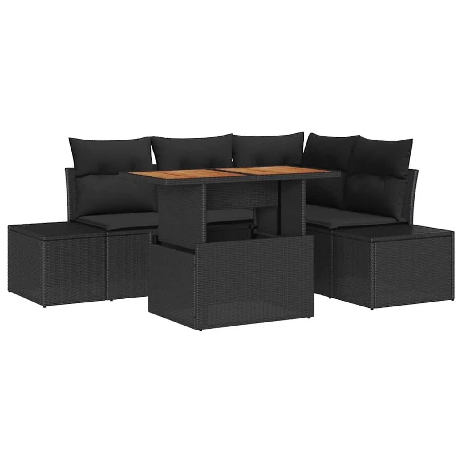 vidaXL Garten-Sofa-Set mit Kissen 5-Tlg Schwarz und Braun 3349960