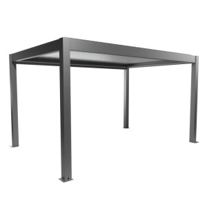 Biohort Pergola 4,5x3m in Quarz-Silber: Moderne Terrassenüberdachung mit Lamellen.