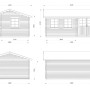 Technische Zeichnung: Palmako Susanna Holz-Gartenhaus, 510x380 cm, Satteldach, Maße und Ansichten.