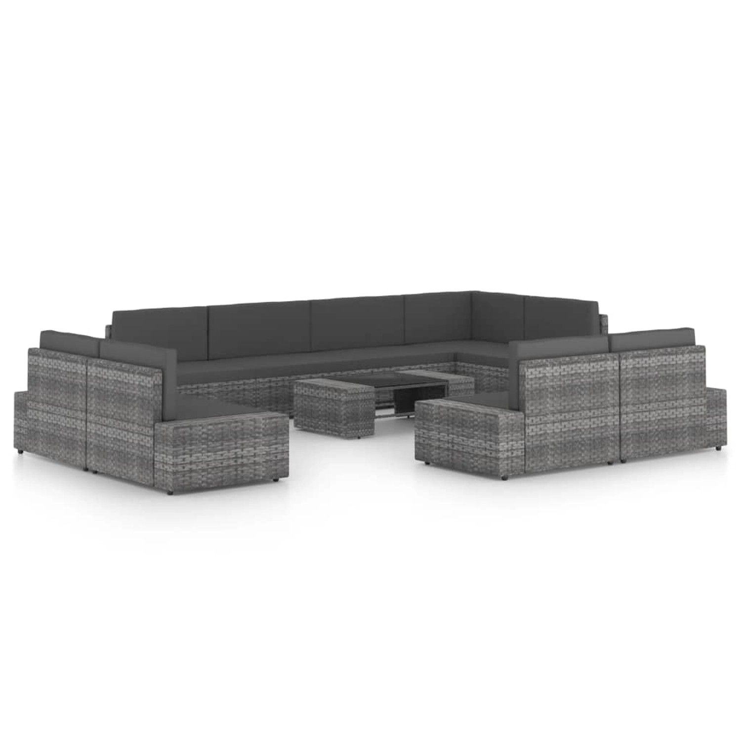 vidaXL 10-Tlg Garten-Lounge-Set mit Kissen Grau Poly Rattan 3067175