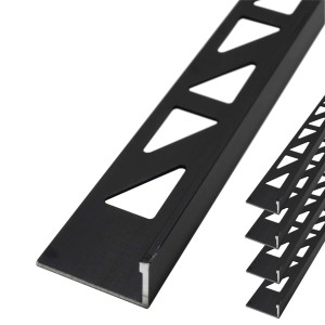 Schwarze Dalsys Fliesenschiene aus Aluminium, L-Profil mit Dreieck-Lochmuster, 8mm stark.