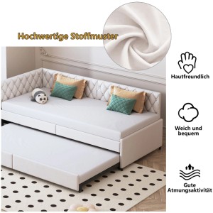 Beiges PXloue Schlafsofa mit Ausziehfunktion und Samtbezug, 90/180x200cm, als Tagesbett.