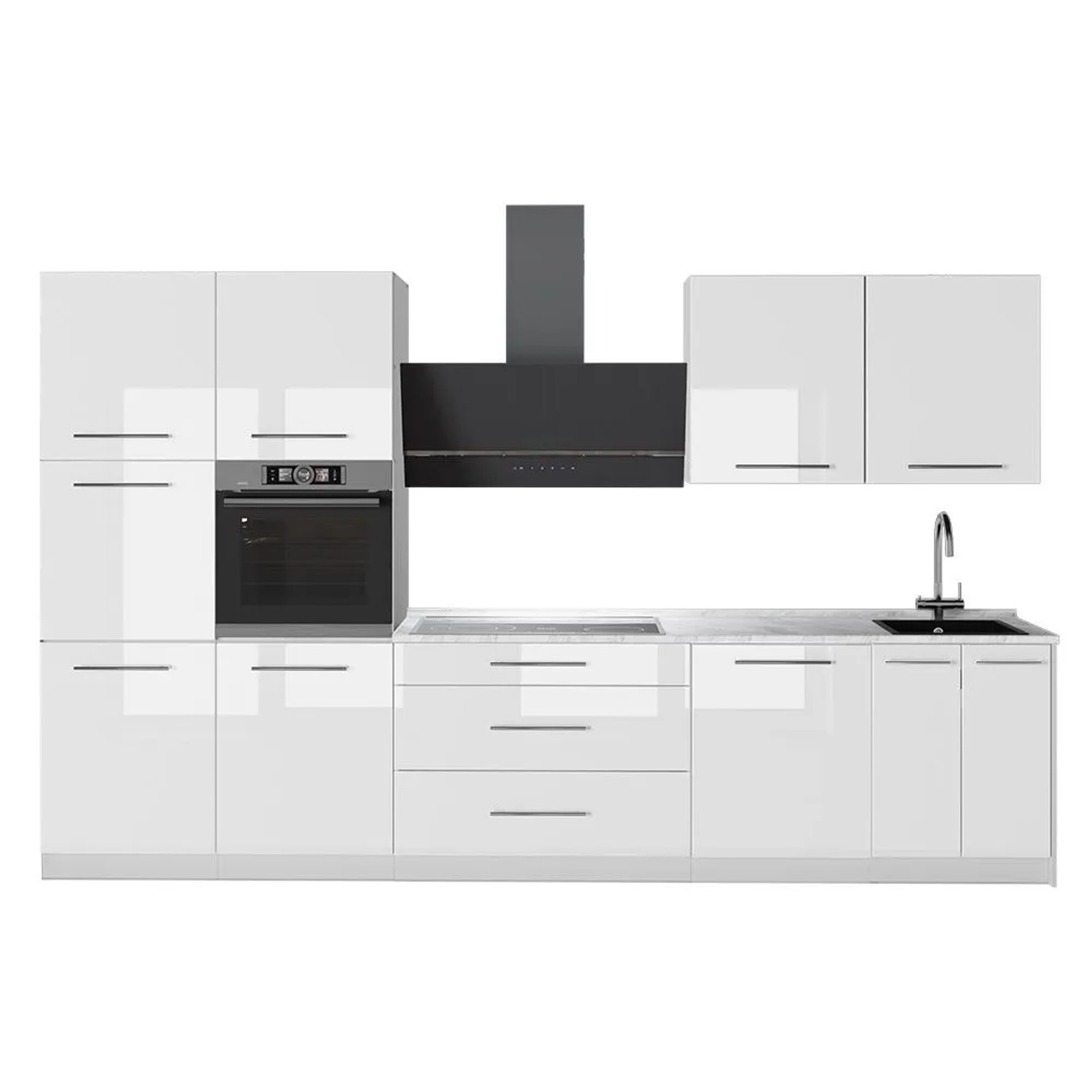 Vicco Küchenzeile Fame-Line Weiß Hochglanz/Weiß 340 x 207 ohne Arbeitsplatte Art Nr 64642