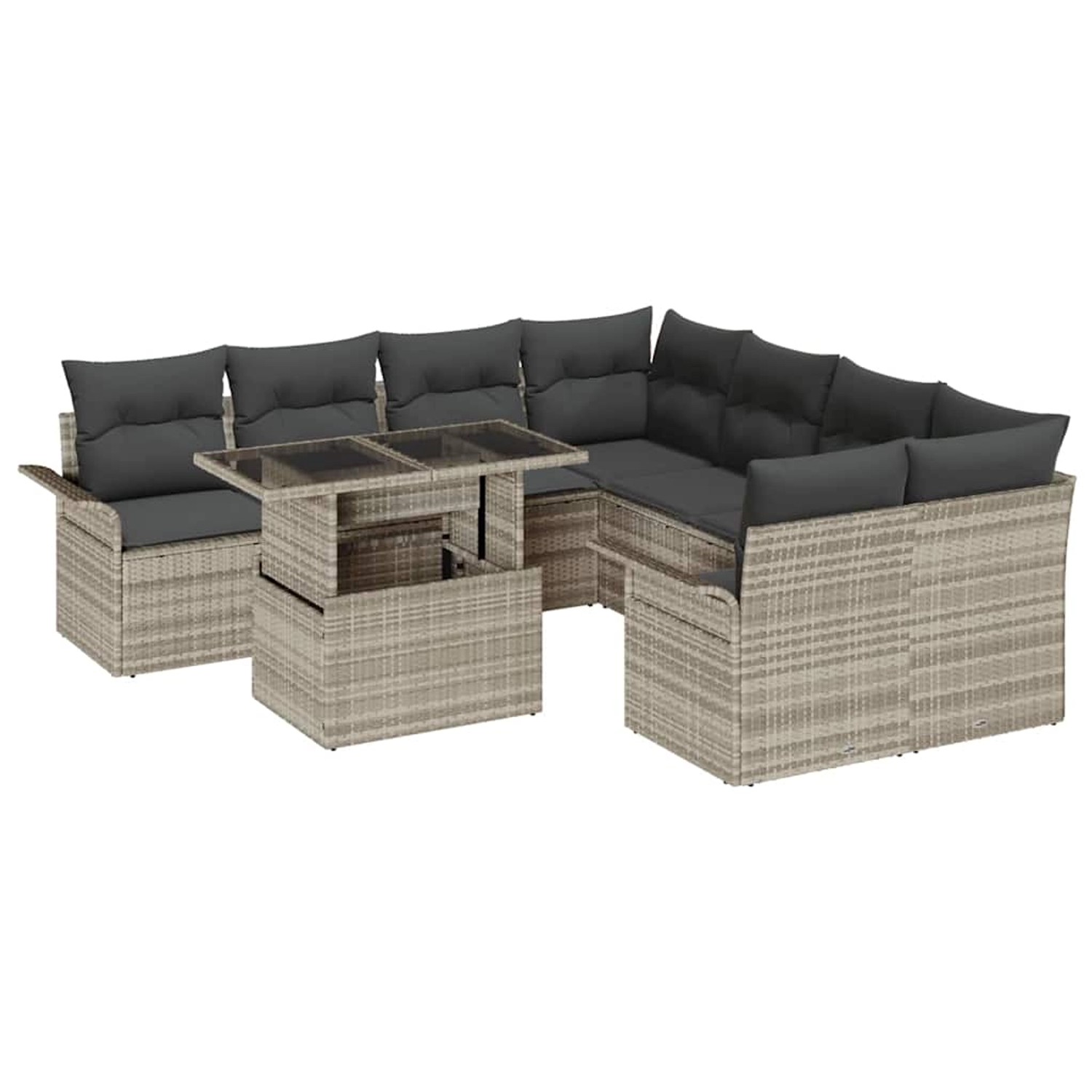 vidaXL Garten-Sofa-Set mit Kissen 9-Tlg Hellgrau Poly Rattan 3348258 günstig online kaufen