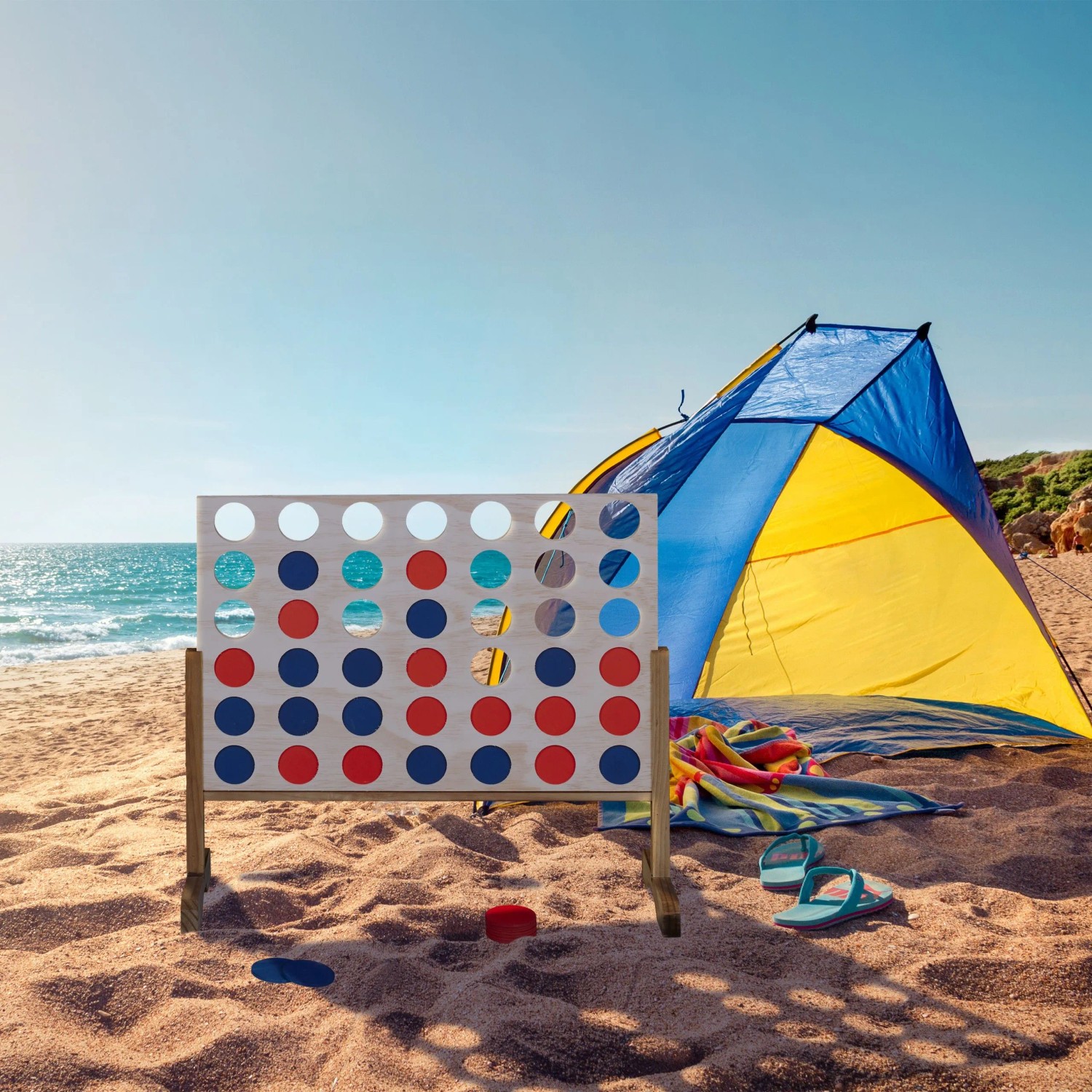 Relaxdays Vier Gewinnt Spiel Holz Natur XXL 72 cm x 82,5 cm x 26 cm 2,9 kg_2