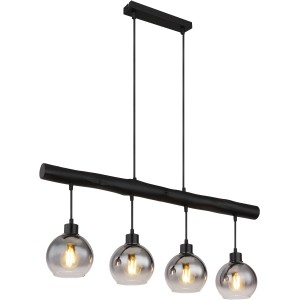 Globo Pendelleuchte Moitas, 4-flammig, schwarz matt mit Rauchglas-Schirmen.