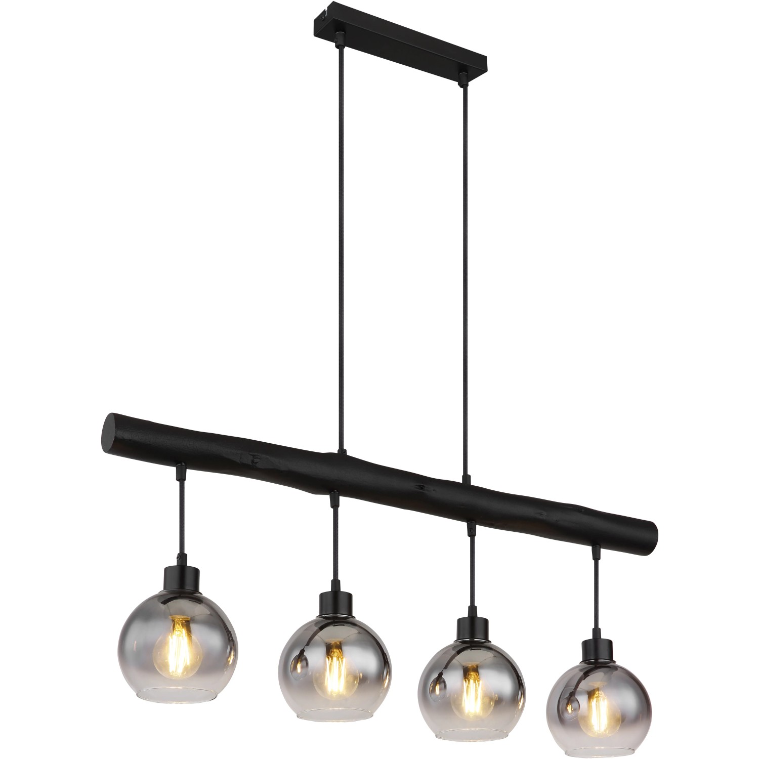 Globo Pendelleuchte Moitas, 4-flammig, schwarz matt mit Rauchglas-Schirmen.