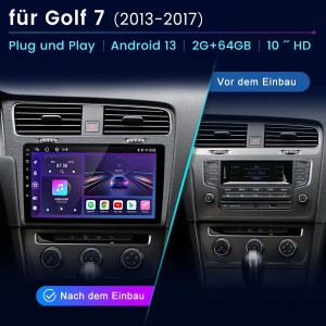 Junsun Autoradio für VW Golf 7: 10-Zoll-Touchscreen im Armaturenbrett, Vergleich vor und nach dem Einbau. Modernes Upgrade.