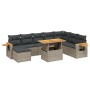 Graue 9-tlg. vidaXL Garten-Sofagarnitur aus Polyrattan mit Tisch und Kissen.