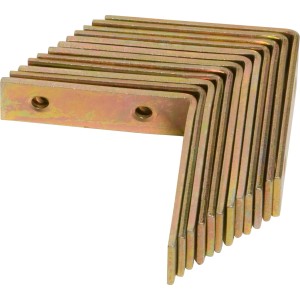 Set aus 12 gelb verzinkten Stuhlwinkeln, 50x50x15 mm, für Holzkonstruktionen.