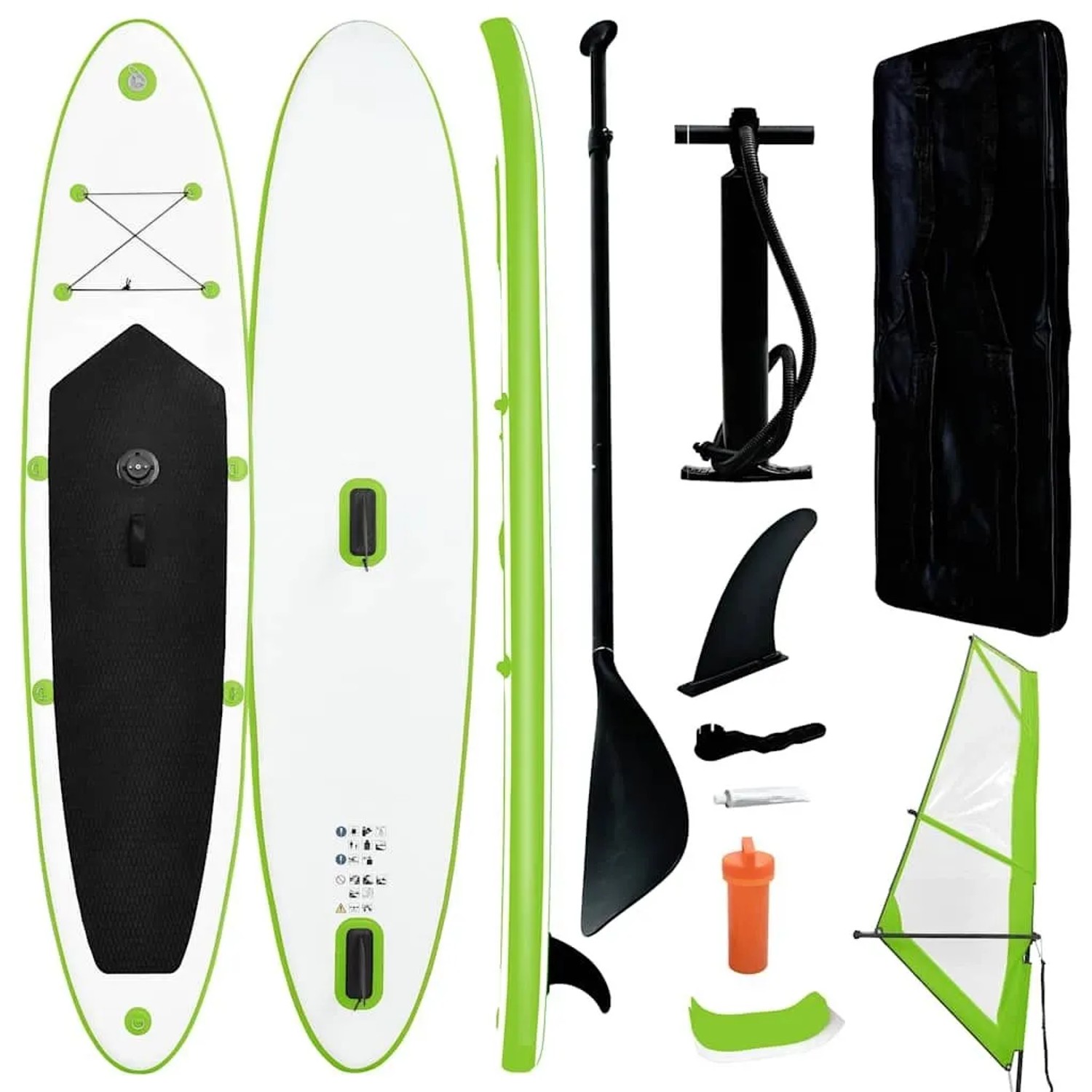 vidaXL Aufblasbares SUP-Board mit Segel Set Grün und Weiß 92735