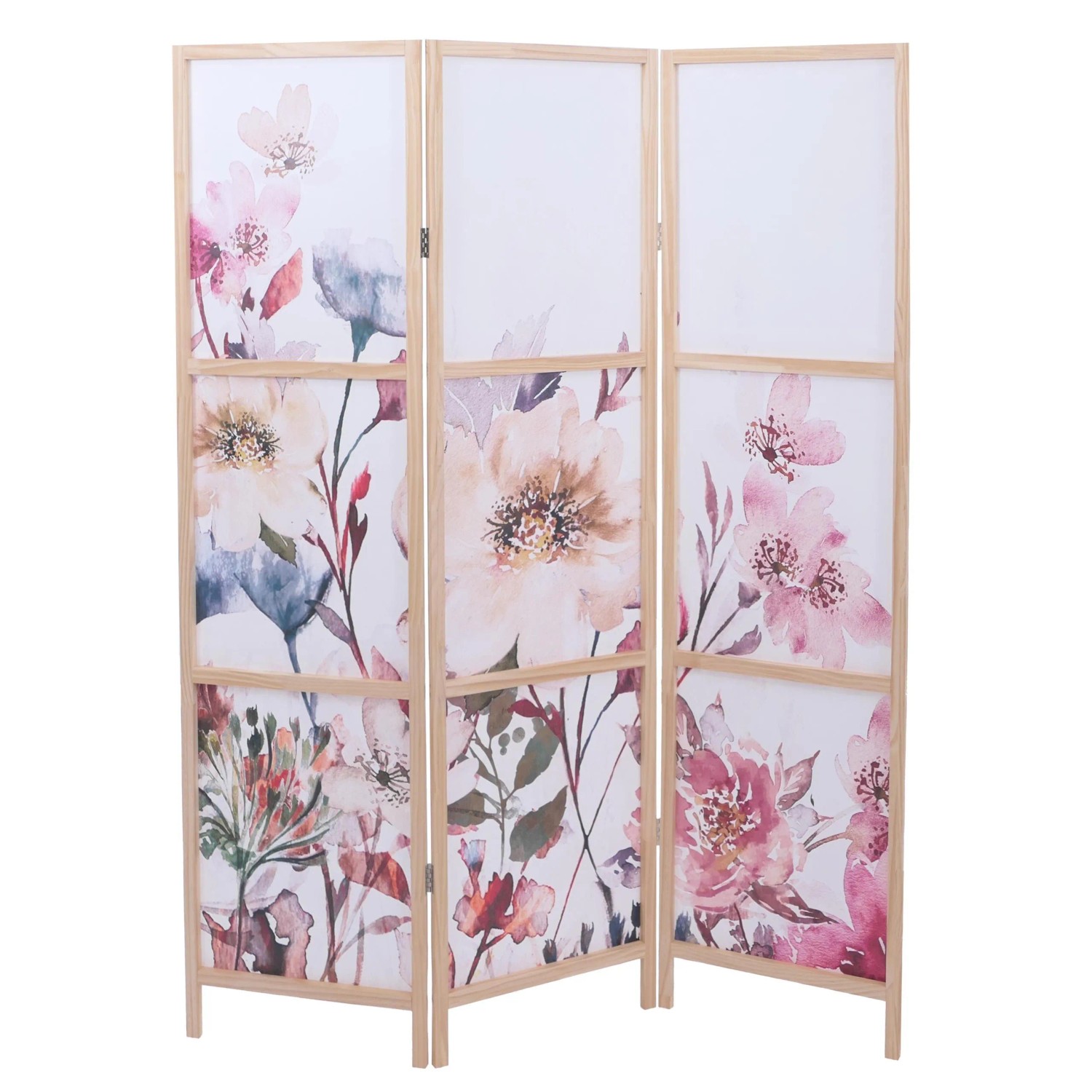 Mcw Paravent O70 Naturmotive Holz Polyethylen 170x137cm Blumen