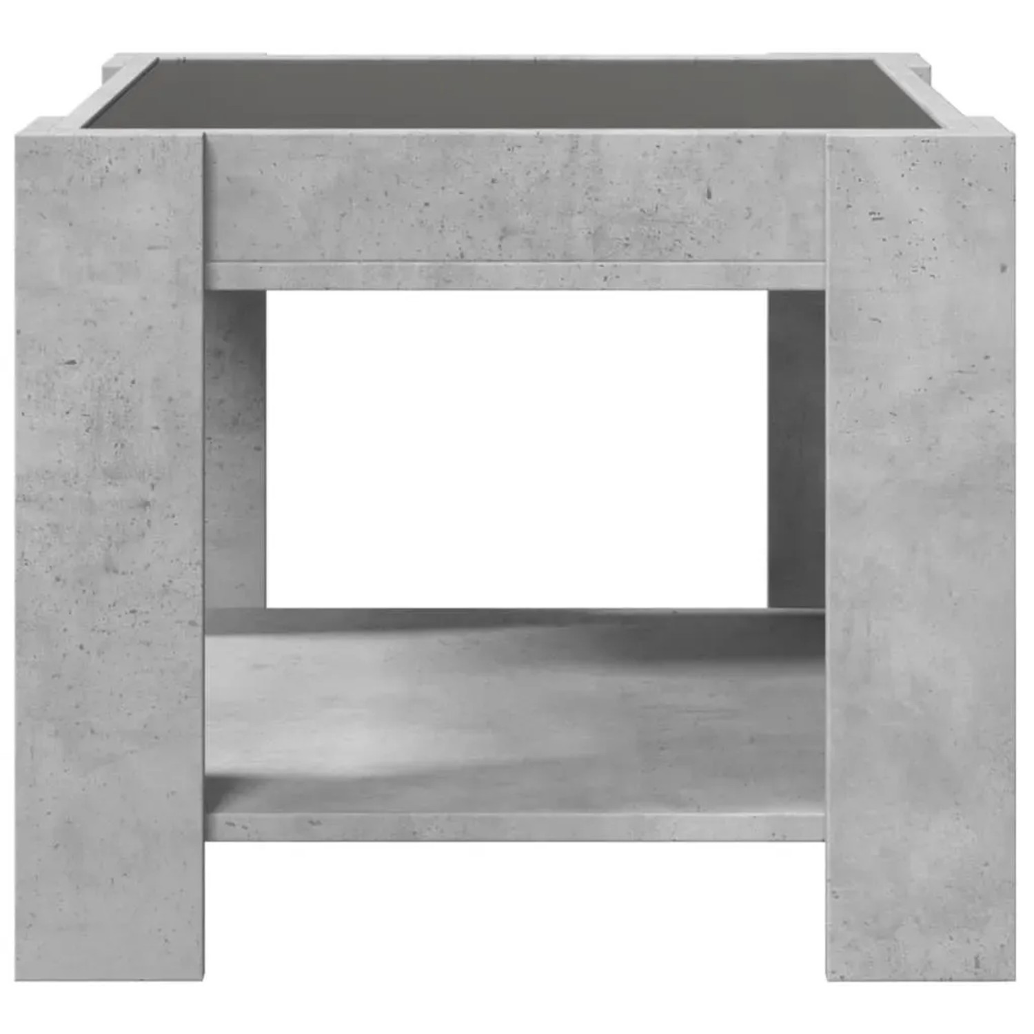 Moderner LED-Couchtisch in Betongrau (53x53x45 cm) mit Ablage für Wohnzimmer.