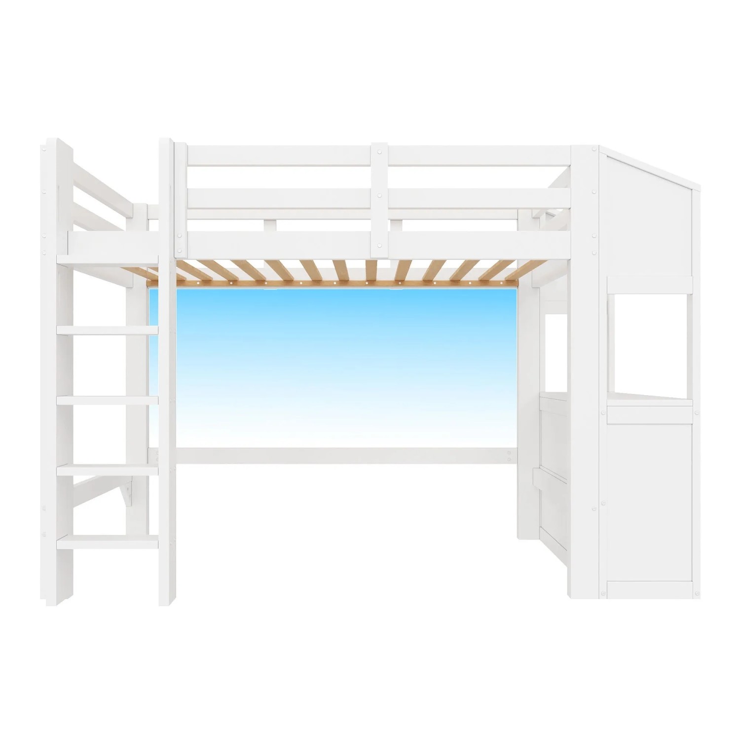 Merax Hochbett 90x200 cm Mit 6 Schubladen Regalen LED Weiß