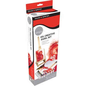 Daler-Rowney Simply Ölfarben Kreativ-Set mit Mini-Staffelei, Farben, Pinseln und Zubehör.