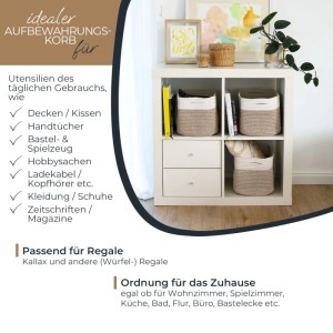 HMF 39010-37CM-80 Aufbewahrungskorb Versteckten Griffen 3er Set Korb Baumwolle 37 x 25 x 22 cm Weiß-Braun