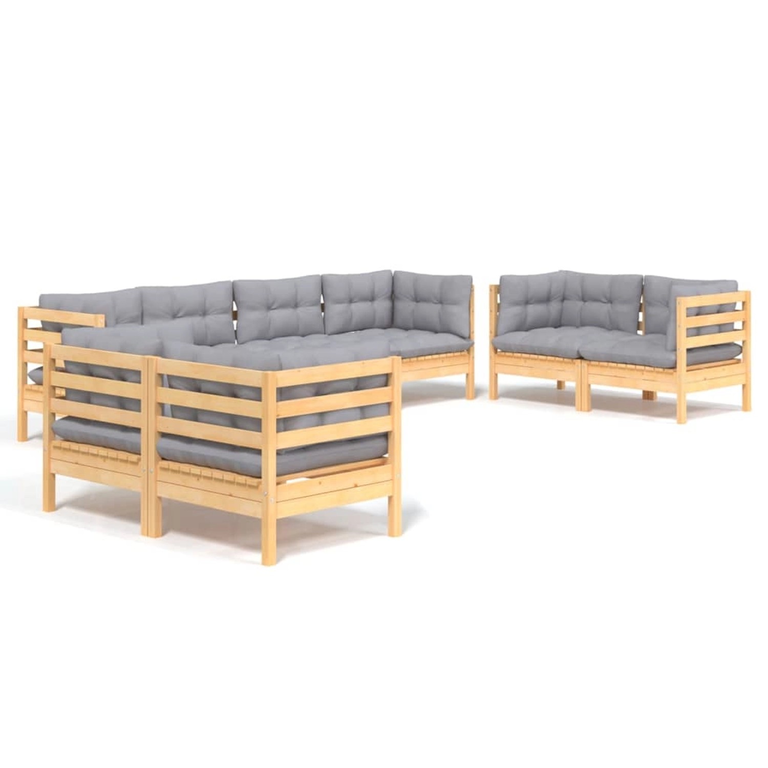 vidaXL 8-Tlg Garten-Lounge-Set mit Grauen Kissen Kiefer Massivholz 3096267