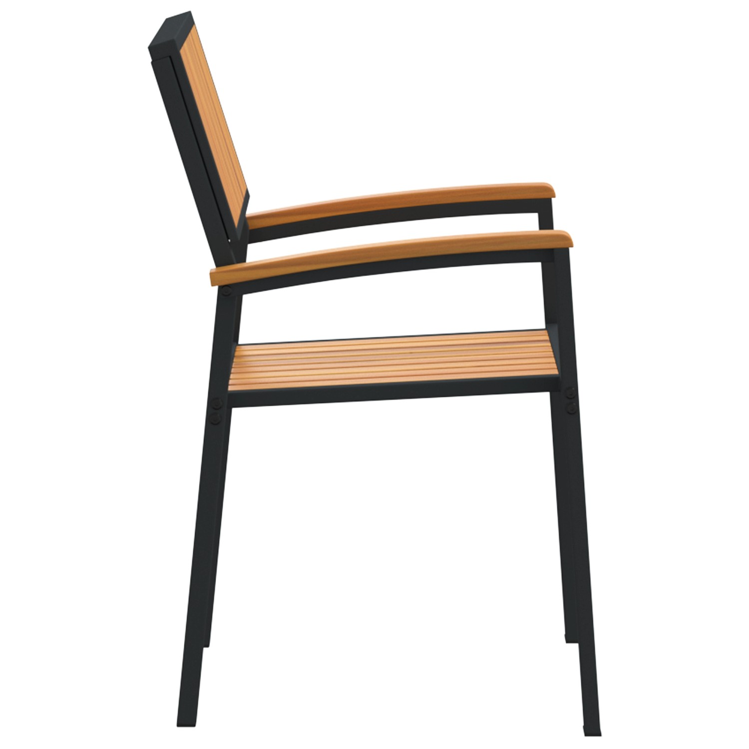 Schwarzer, stapelbarer Gartenstuhl aus Stahl und Akazienholz (8er-Set) von vidaXL.