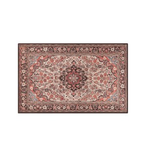 Peyer Syntex Teppich Bourcelo, 58x100 cm, mit floralem Muster in Beige, Rot und Grau. Pflegeleicht und waschbar.