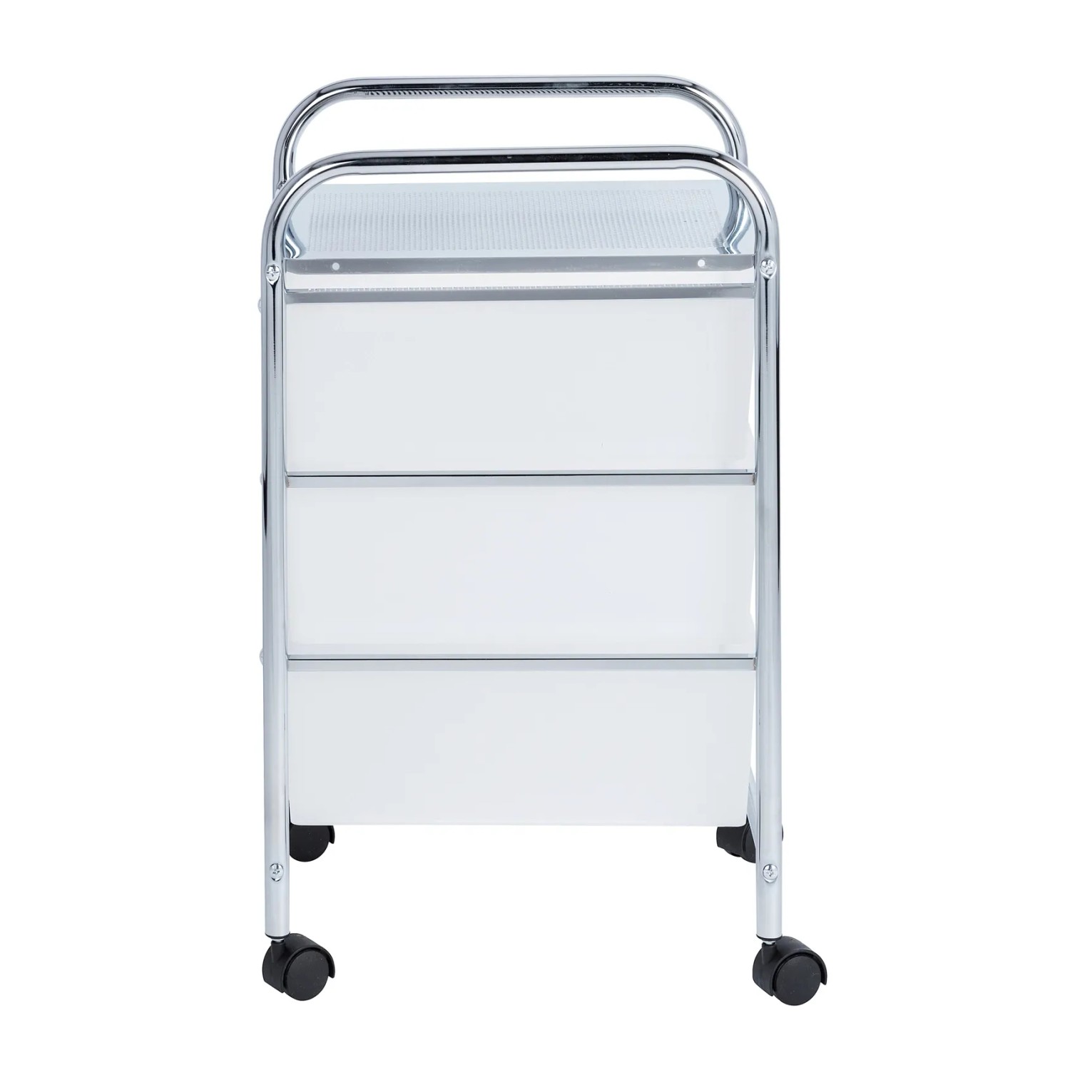 Wenko Badwagen Messina mit 3 Schubladen, weiß, Chromgestell und Rollen.