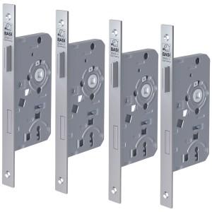 4er Set Basi Einsteck-Zimmertürschlösser, Buntbart, Stulp käntig, DIN Rechts.