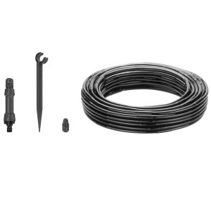 Gardena Tropfbewässerungs-Set für Hecken/Büsche (25 m) mit Basisgerät, Tropfrohr, Rohrhaltern und Verschlussstopfen.