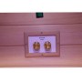Detailaufnahme der Intensitätsregler in der Dewello Infrarotkabine Kingston aus Hemlock Tannenholz.