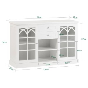 Weißes SoBuy Sideboard FSB79-W mit Glastüren, Schubladen und offenen Fächern. Ideal als Küchenschrank oder Flurschrank.
