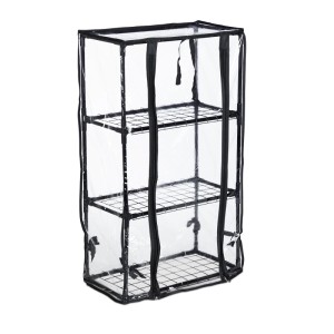 Relaxdays Balkongewächshaus Eisen Kunststoff Schwarz Transparent 3 Ebenen Aufrollbare Tür 80 cm x 48 cm x 24,5 cm 1,2 kg