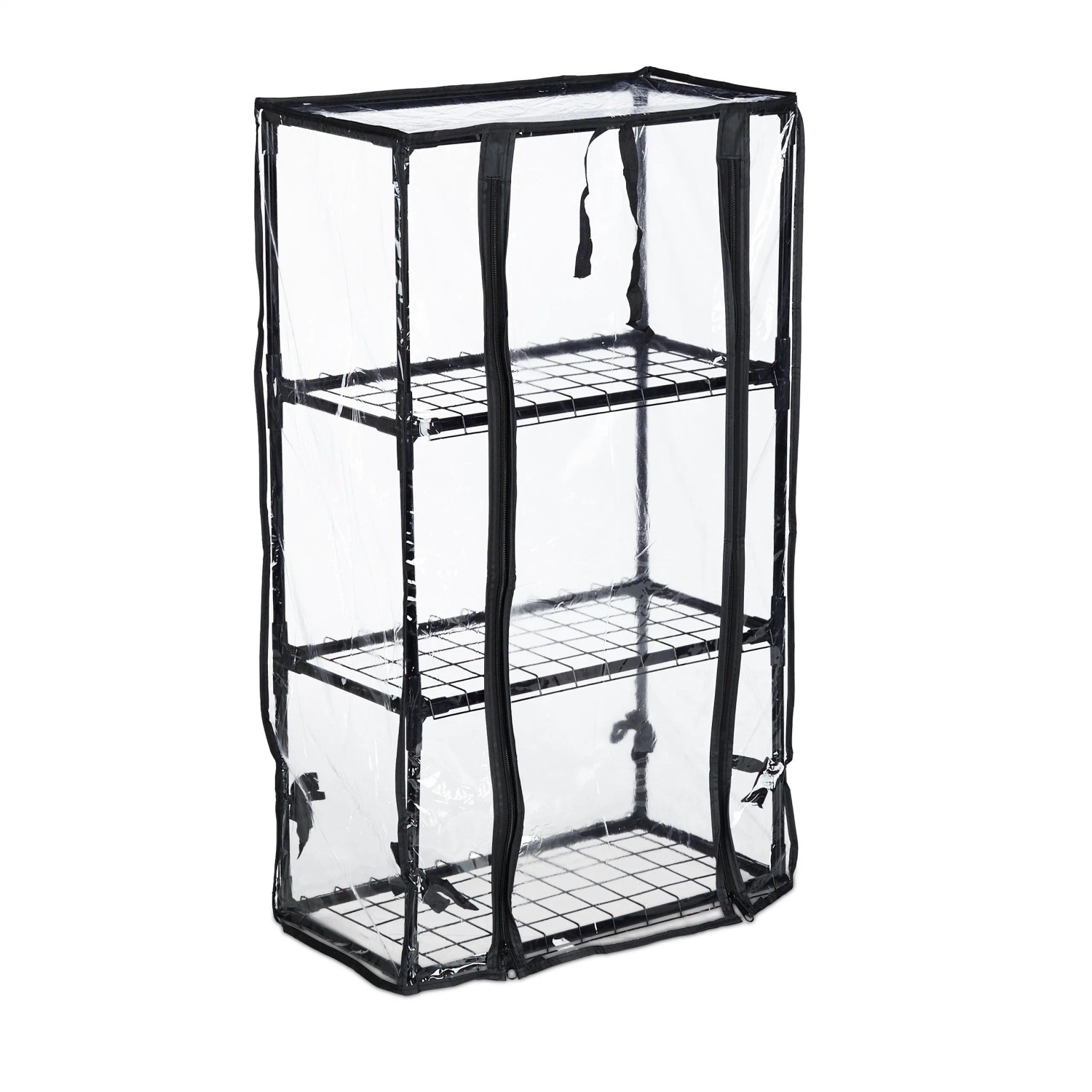 Relaxdays Balkongewächshaus Eisen Kunststoff Schwarz Transparent 3 Ebenen Aufrollbare Tür 80 cm x 48 cm x 24,5 cm 1,2 kg