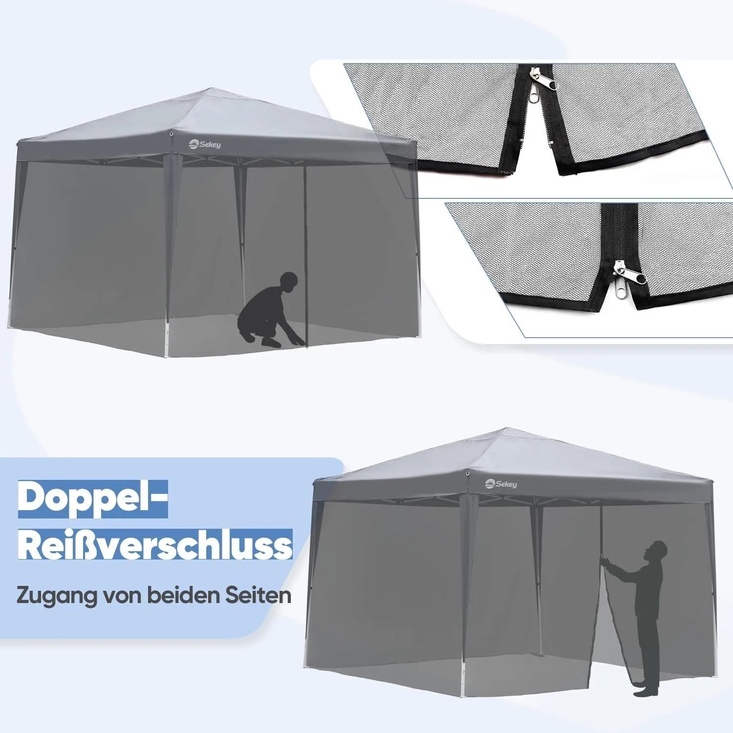 Sekey Moskitonetz Insektenschutz Fliegengitter für Pavillon 3x3m mit Reißverschluss und Klettbänder Schwarz_4